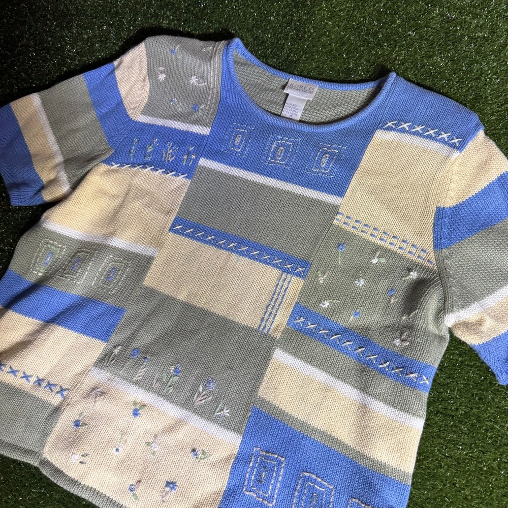 Koret Francisca Womens Vintage Patchwork Floral Embroidered Knit Sweater Top M - Picture 3 of 7